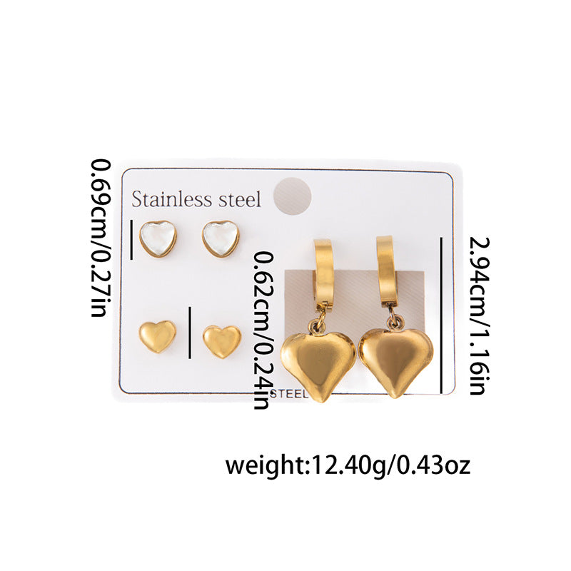 Golden Heart Trio Earring Combo Set – Anti-Tarnish Stainless Steel - BlingVows - Best Imitation & Anti Tarnish Jewelry Wholesaler