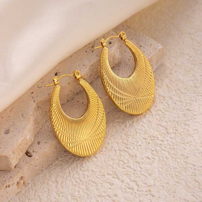 Golden Luxe Anti-Tarnish Textured Hoop Earrings - BlingVows - Best Imitation & Anti Tarnish Jewelry Wholesaler