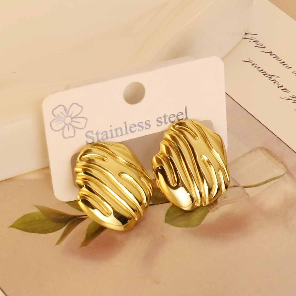 Golden Ripple Anti-Tarnish Statement Studs - BlingVows - Best Imitation & Anti Tarnish Jewelry Wholesaler