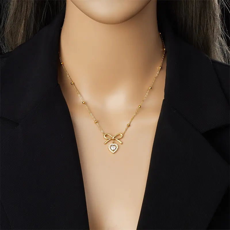 Diamond Bowknot Beads Chain Necklace