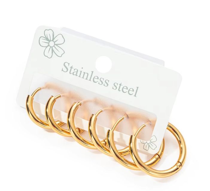 Classic Golden Hoop Set – Anti-Tarnish Stainless Steel (Set of 3 Pairs)