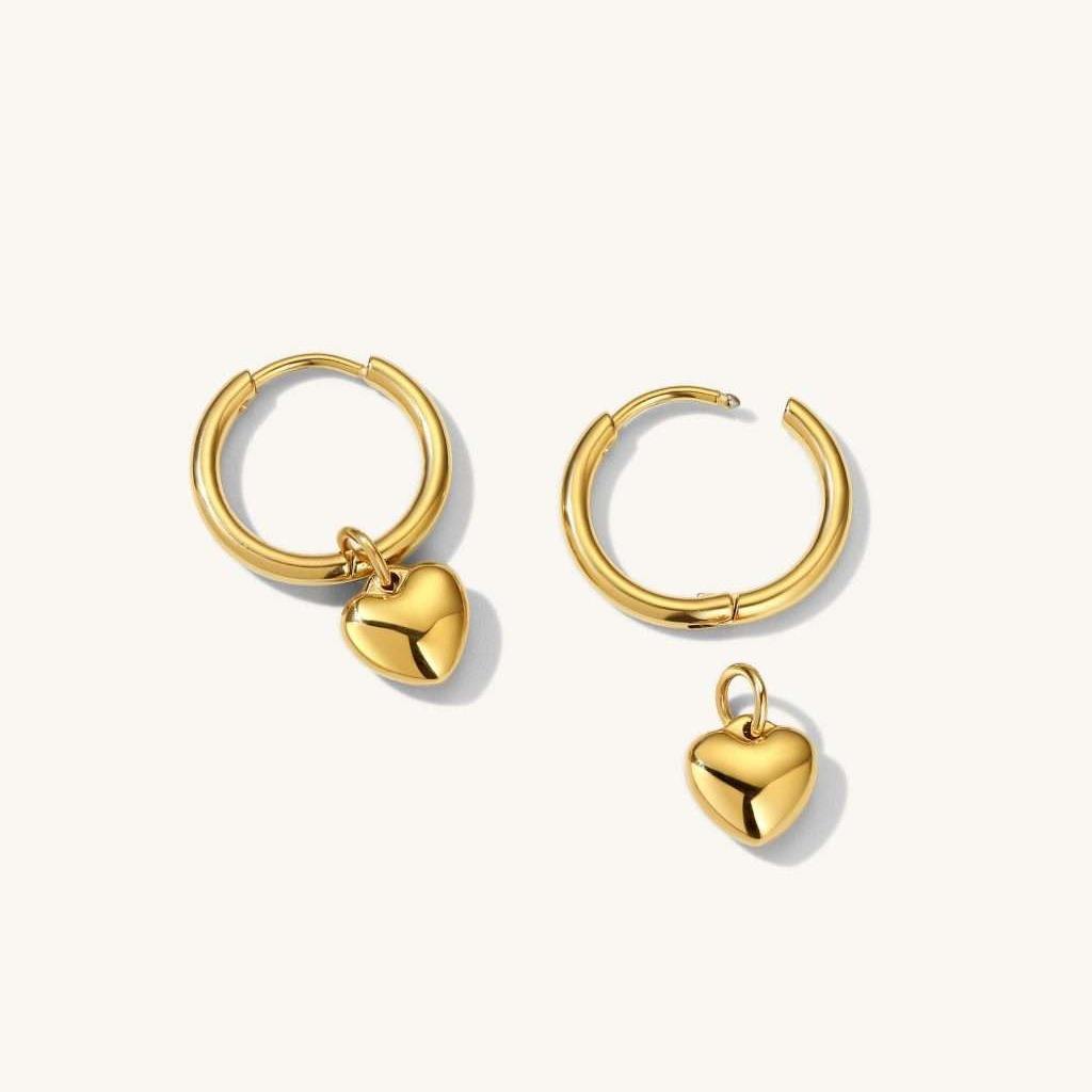 Gold-Tone Heart Charm Hoop Earrings 316L