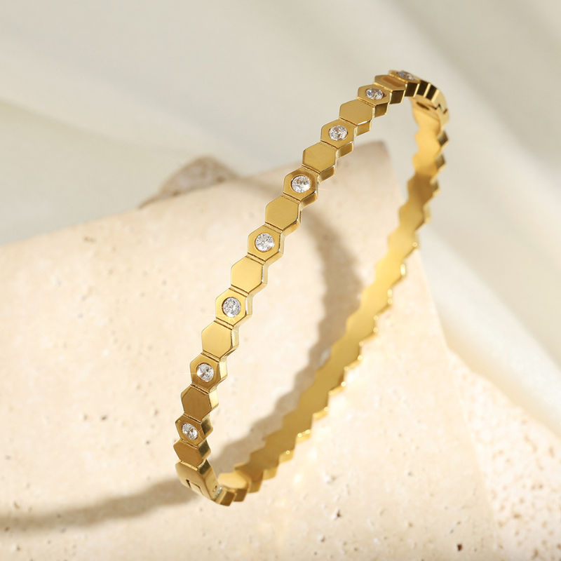 Hexa Shine Anti-Tarnish Bangle Bracelet - BlingVows - Best Imitation & Anti Tarnish Jewelry Wholesaler