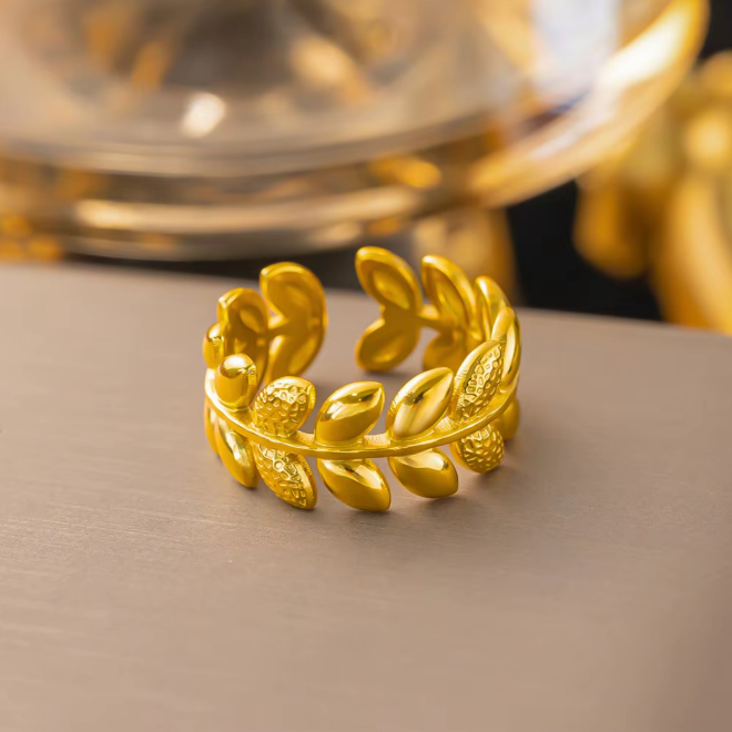 Ivy Leaf Wrapped Open Ring - BlingVows - Best Imitation & Anti Tarnish Jewelry Wholesaler