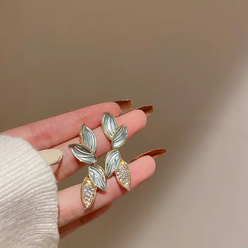 Metal Crystal Leaf Stud Earrings - BlingVows - Best Imitation & Anti Tarnish Jewelry Wholesaler