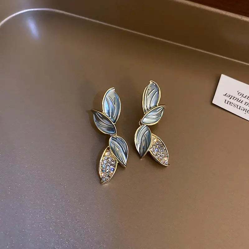 Metal Crystal Leaf Stud Earrings - BlingVows - Best Imitation & Anti Tarnish Jewelry Wholesaler