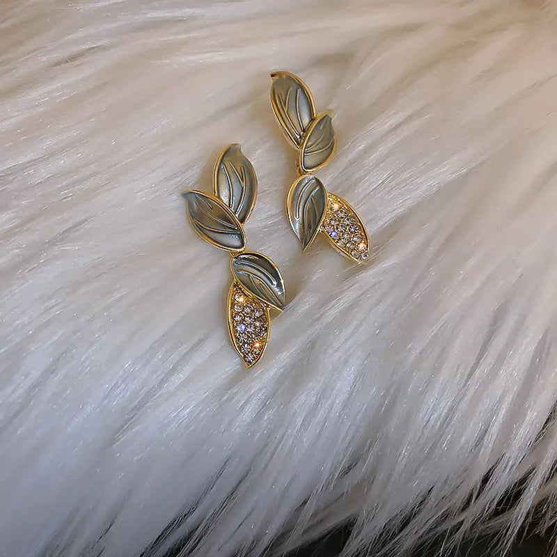 Metal Crystal Leaf Stud Earrings - BlingVows - Best Imitation & Anti Tarnish Jewelry Wholesaler