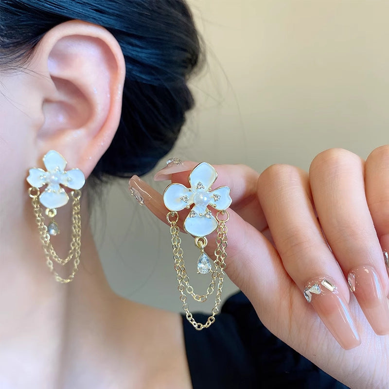 Pearl Blossom Chain Drop Earrings - BlingVows - Best Imitation & Anti Tarnish Jewelry Wholesaler