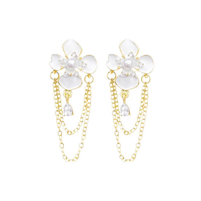 Pearl Blossom Chain Drop Earrings - BlingVows - Best Imitation & Anti Tarnish Jewelry Wholesaler