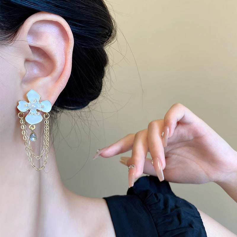 Pearl Blossom Chain Drop Earrings - BlingVows - Best Imitation & Anti Tarnish Jewelry Wholesaler