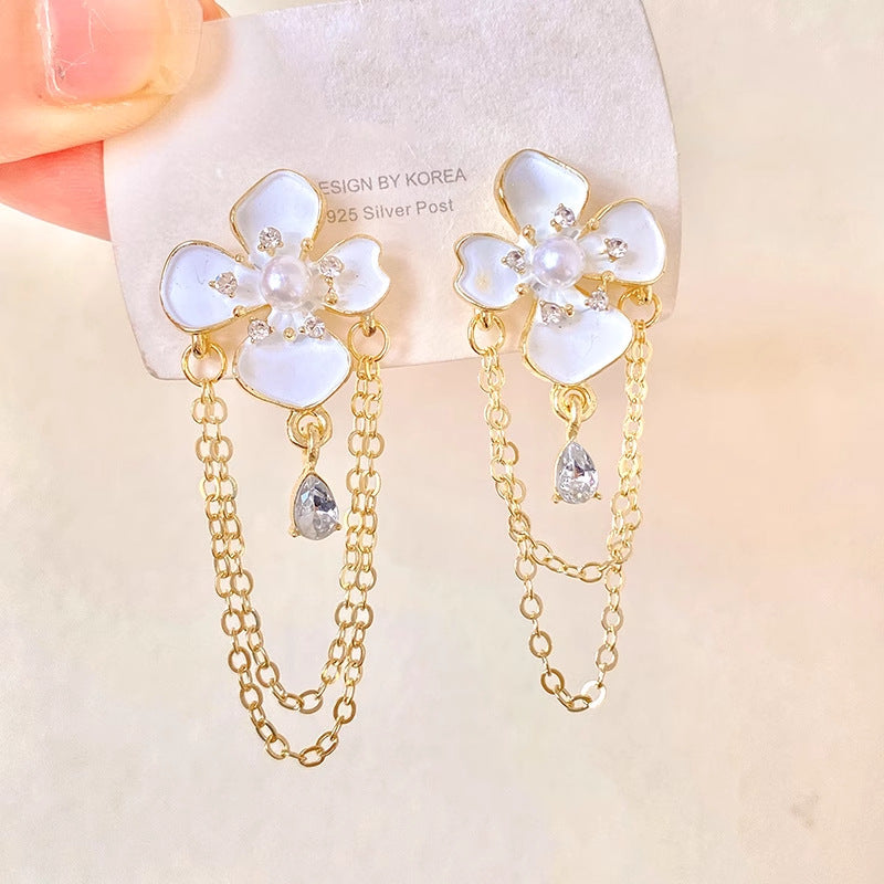 Pearl Blossom Chain Drop Earrings - BlingVows - Best Imitation & Anti Tarnish Jewelry Wholesaler