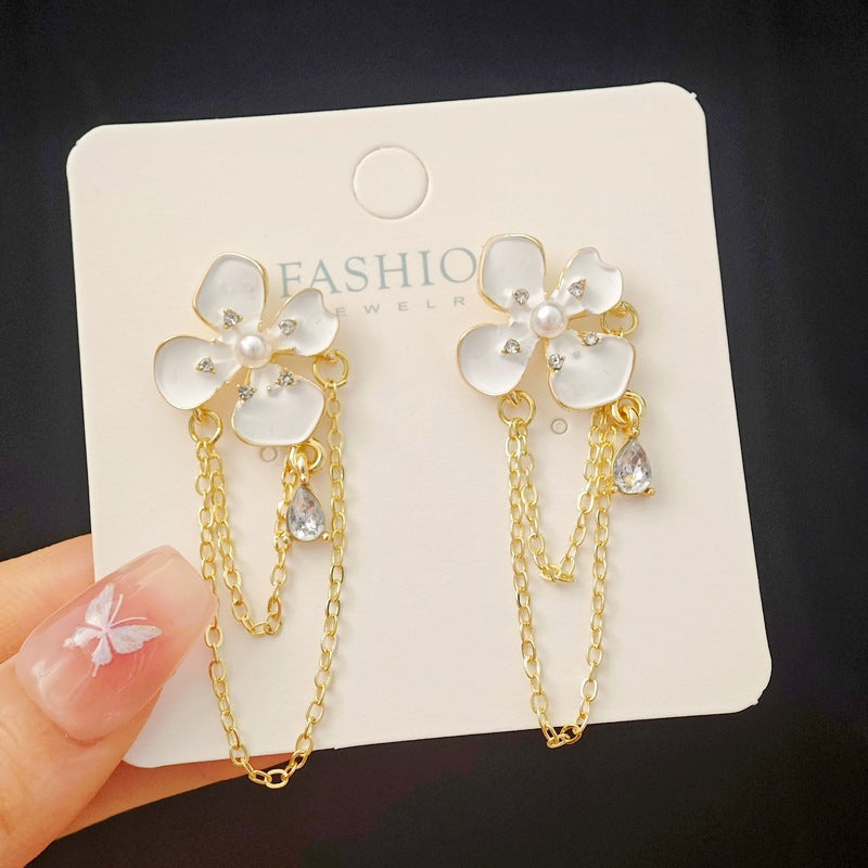 Pearl Blossom Chain Drop Earrings - BlingVows - Best Imitation & Anti Tarnish Jewelry Wholesaler