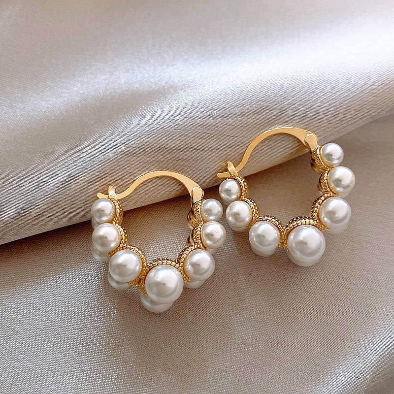 Pearl Cluster Hoop Earrings - BlingVows - Best Imitation & Anti Tarnish Jewelry Wholesaler