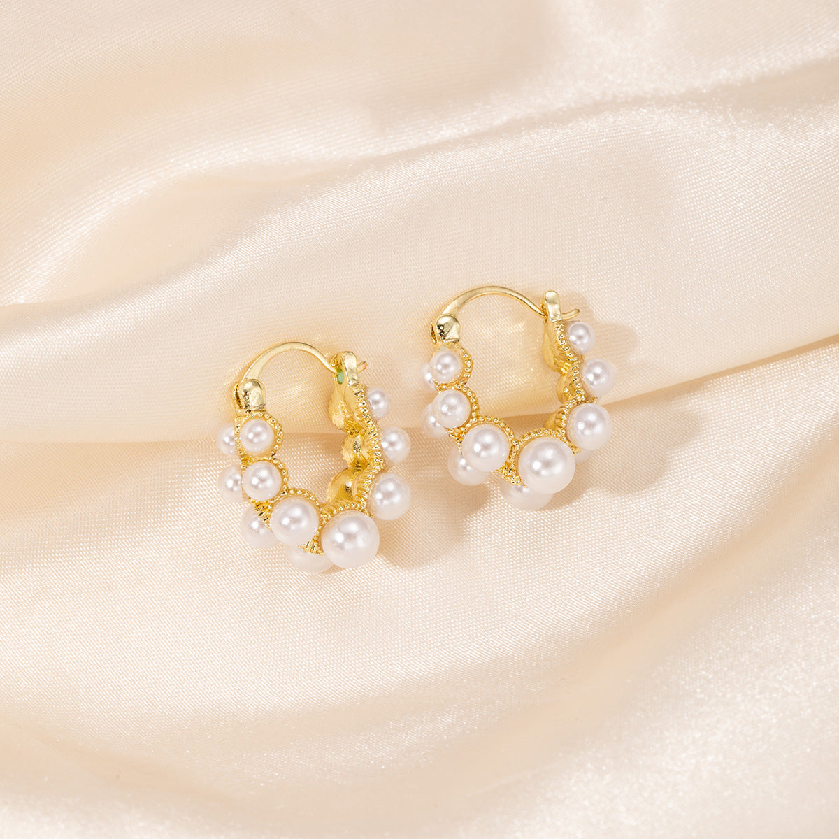 Pearl Cluster Hoop Earrings - BlingVows - Best Imitation & Anti Tarnish Jewelry Wholesaler