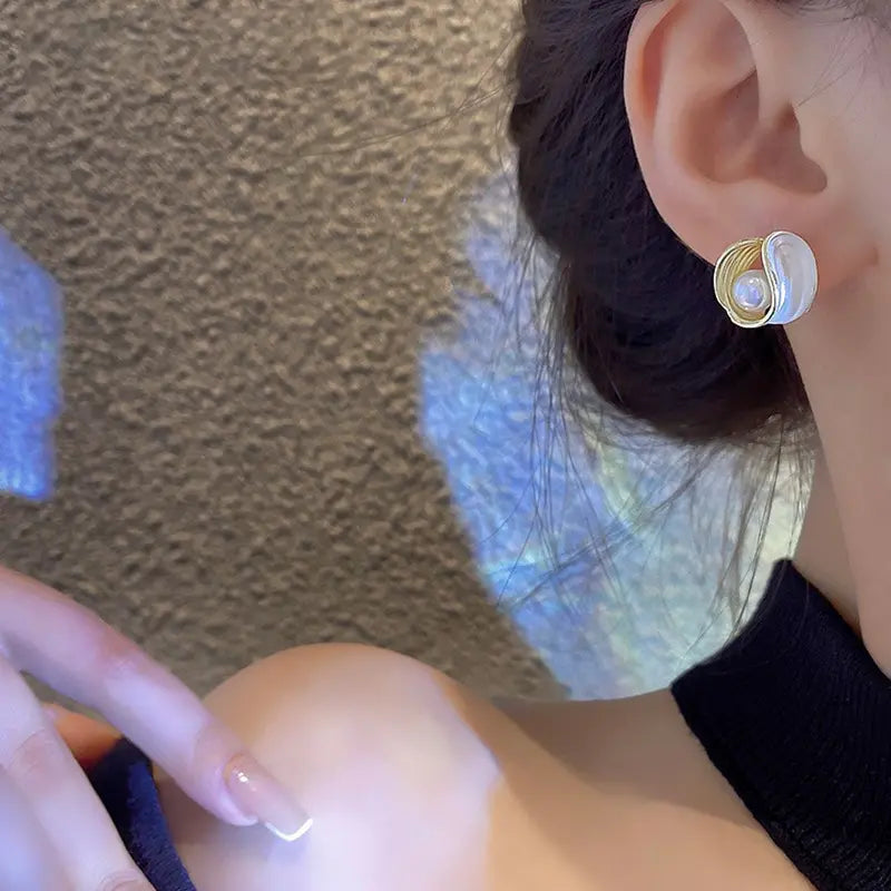 Pearl Oiled French Style Earrings - BlingVows - Best Imitation & Anti Tarnish Jewelry Wholesaler