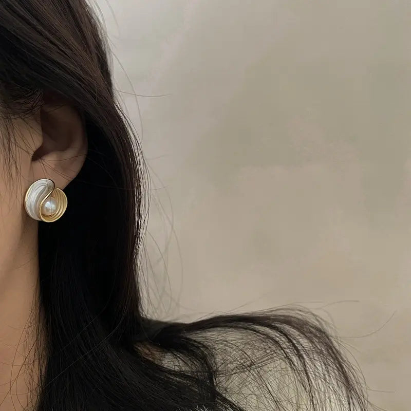 Pearl Oiled French Style Earrings - BlingVows - Best Imitation & Anti Tarnish Jewelry Wholesaler