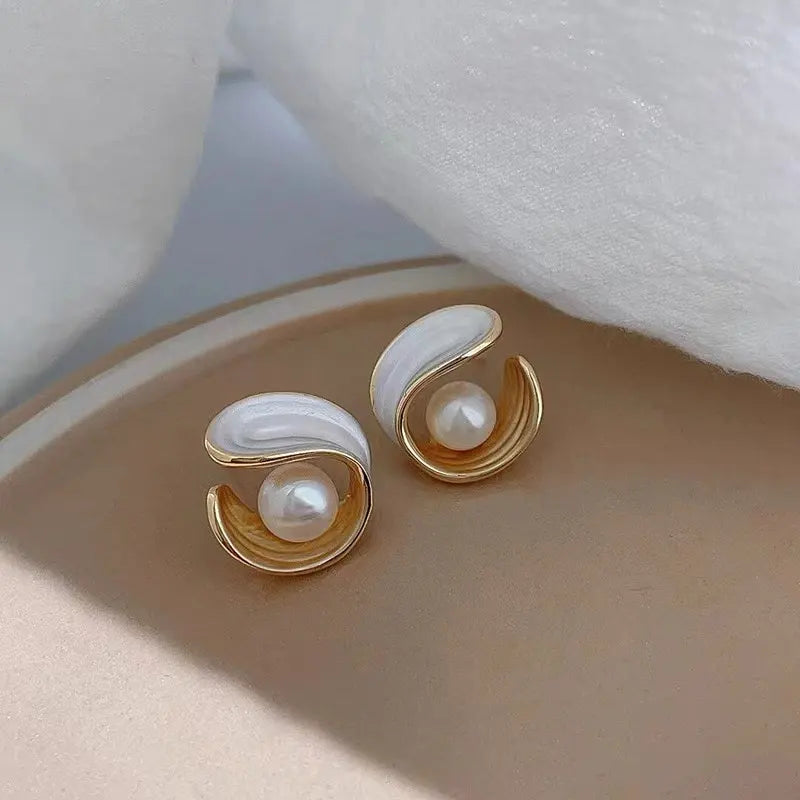 Pearl Oiled French Style Earrings - BlingVows - Best Imitation & Anti Tarnish Jewelry Wholesaler