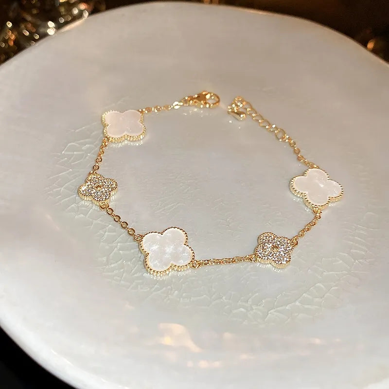 Pearl White Four-Leaf Clover Flower Bracelet - BlingVows - Best Imitation & Anti Tarnish Jewelry Wholesaler