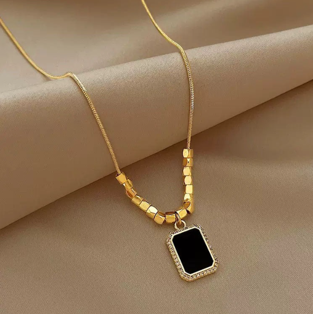 Square Beads Black Pendant Chain Necklace - BlingVows - Best Imitation & Anti Tarnish Jewelry Wholesaler