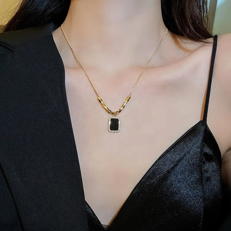 Square Beads Black Pendant Chain Necklace - BlingVows - Best Imitation & Anti Tarnish Jewelry Wholesaler
