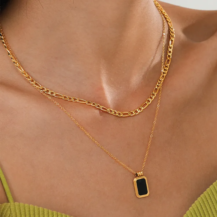Square Pendant Stainless Steel Cuban Chain Necklace - BlingVows - Best Imitation & Anti Tarnish Jewelry Wholesaler