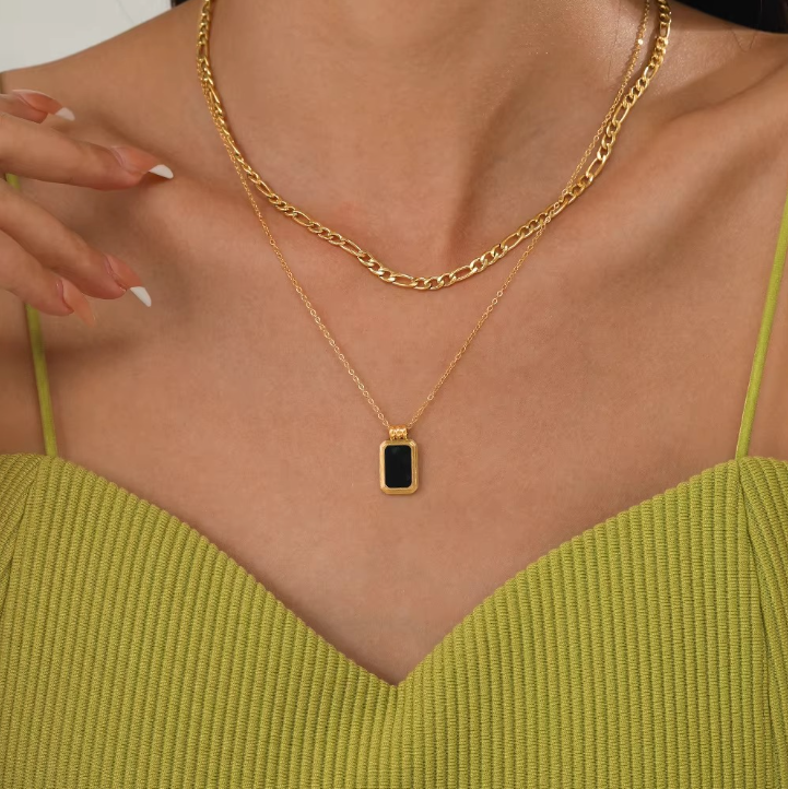 Square Pendant Stainless Steel Cuban Chain Necklace - BlingVows - Best Imitation & Anti Tarnish Jewelry Wholesaler