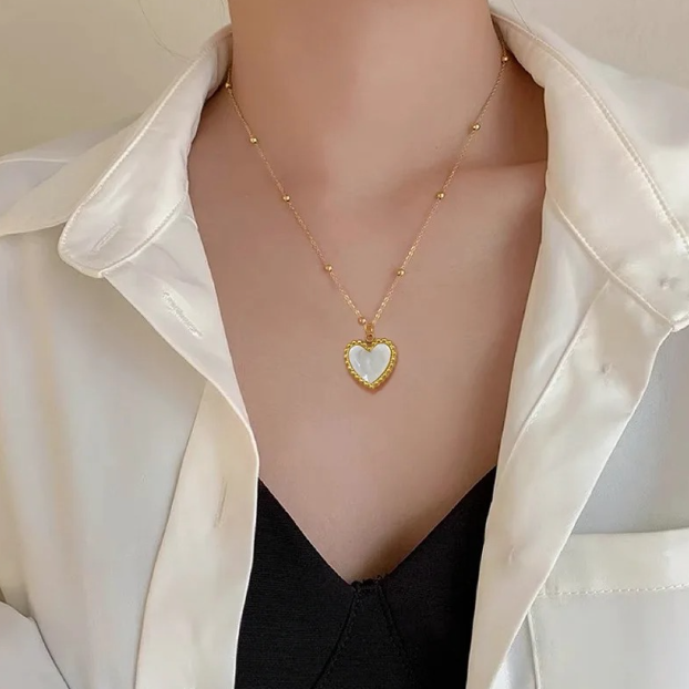 Two-Sided Heart Pendant Beads Chain Necklace - BlingVows - Best Imitation & Anti Tarnish Jewelry Wholesaler