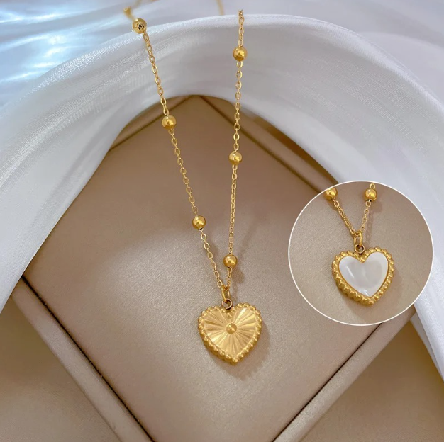 Two-Sided Heart Pendant Beads Chain Necklace - BlingVows - Best Imitation & Anti Tarnish Jewelry Wholesaler