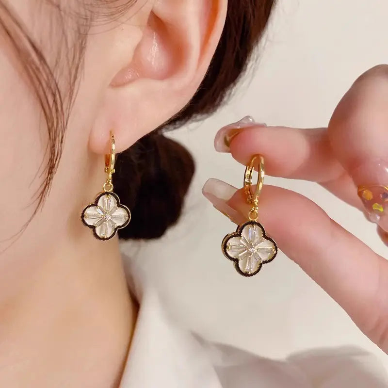 Two-Sided Trendy Leaf Clover Huggie Earrings - BlingVows - Best Imitation & Anti Tarnish Jewelry Wholesaler