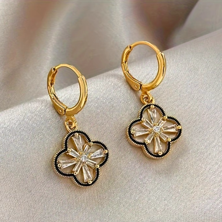 Two-Sided Trendy Leaf Clover Huggie Earrings - BlingVows - Best Imitation & Anti Tarnish Jewelry Wholesaler
