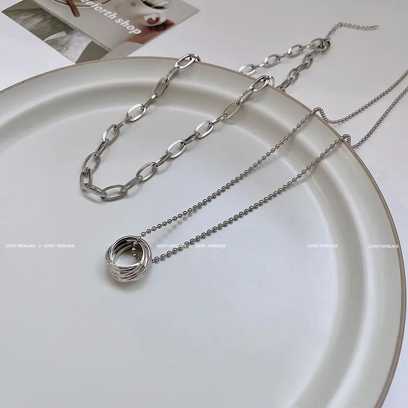 Unisex Double Layer Silver Chain Necklaces - BlingVows - Best Imitation & Anti Tarnish Jewelry Wholesaler
