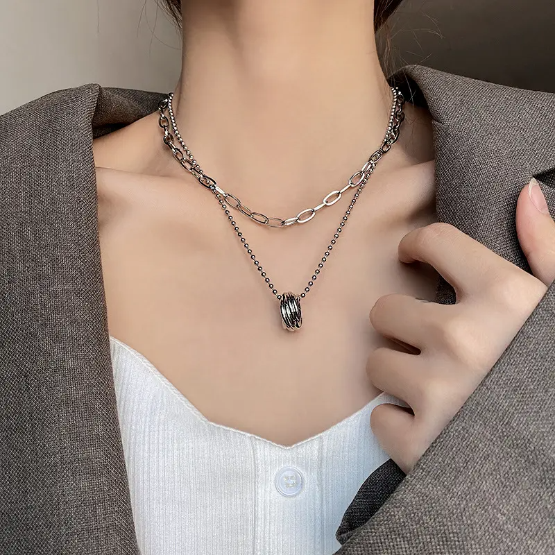 Unisex Double Layer Silver Chain Necklaces - BlingVows - Best Imitation & Anti Tarnish Jewelry Wholesaler