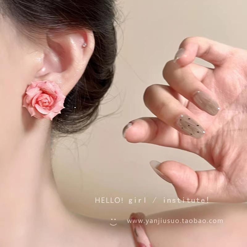 Pink Rose Statement Stud Earrings