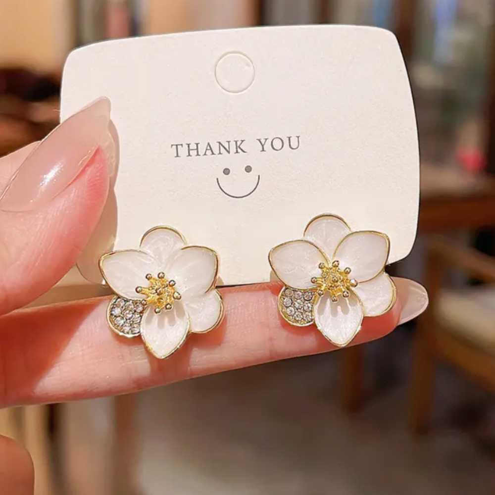 White Enamel Flower Stud Earrings - BlingVows - Best Imitation & Anti Tarnish Jewelry Wholesaler