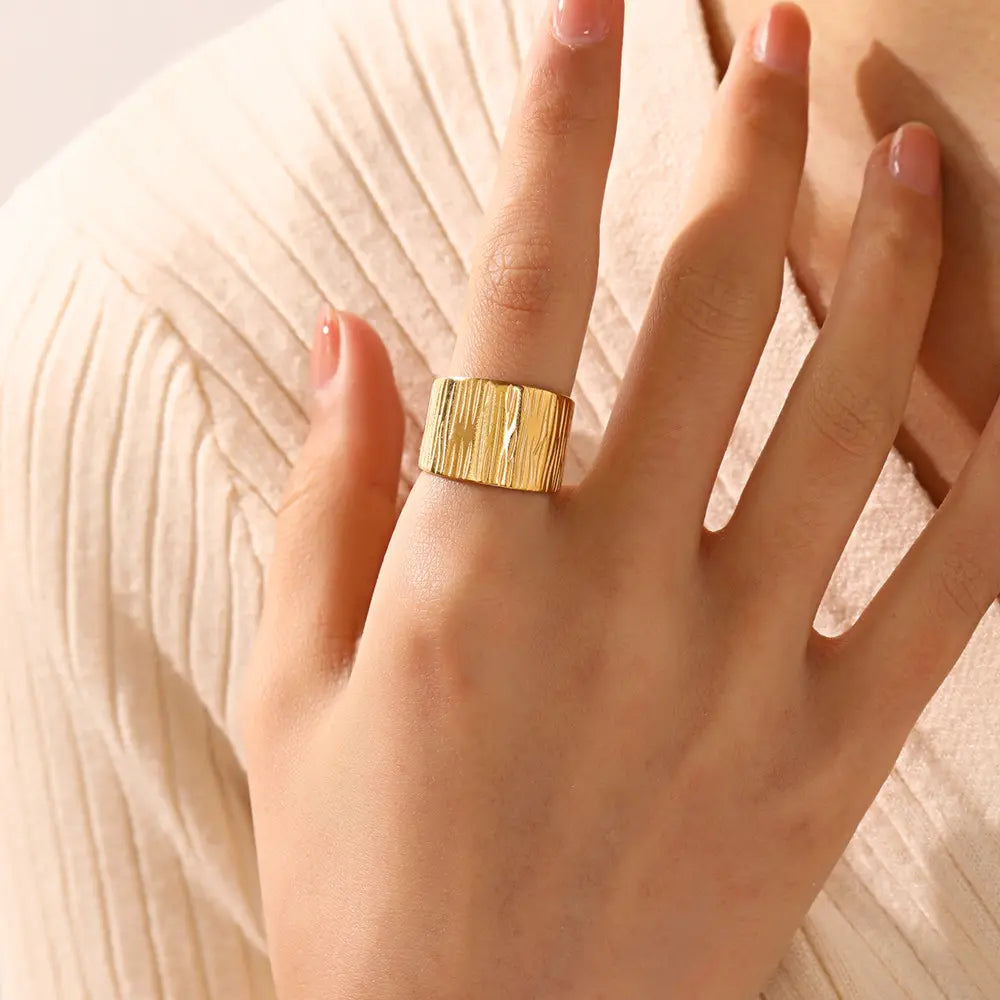 Wide Textured Gold Plated Ring - BlingVows - Best Imitation & Anti Tarnish Jewelry Wholesaler