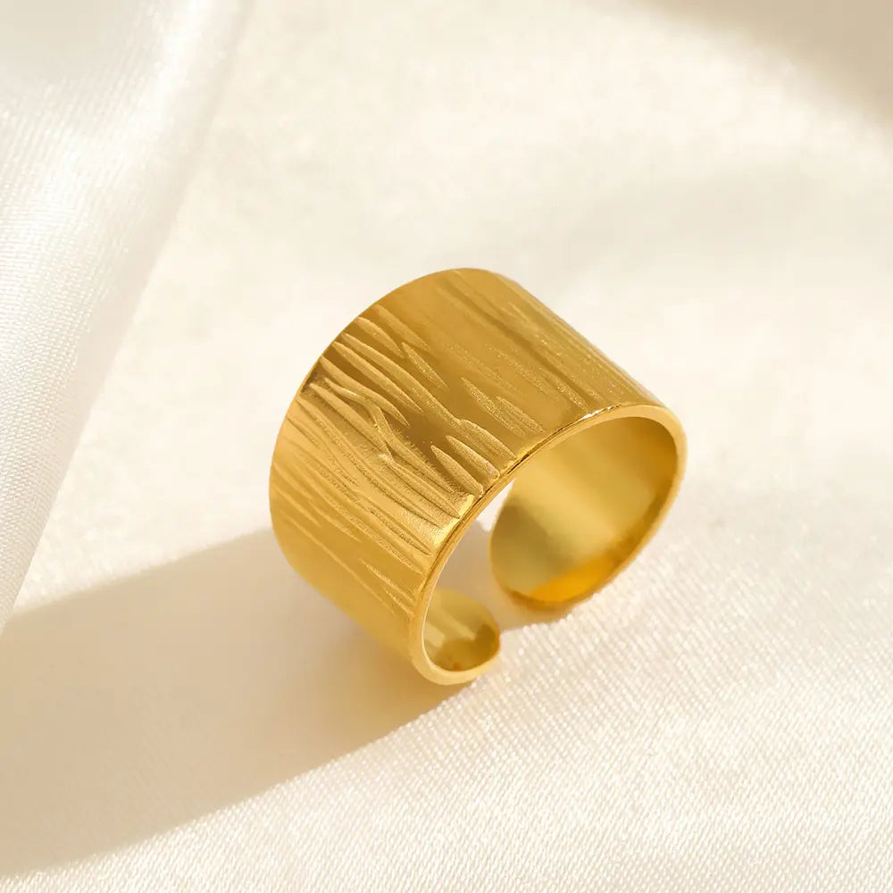 Wide Textured Gold Plated Ring - BlingVows - Best Imitation & Anti Tarnish Jewelry Wholesaler