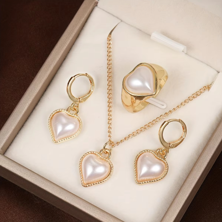 Pearl Heart Jewelry Combo Set - BlingVows - Best Imitation & Anti Tarnish Jewelry Wholesaler