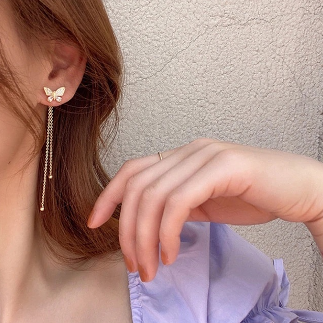 Butterfly Studs+Long Earrings - BlingVows - Best Imitation & Anti Tarnish Jewelry Wholesaler
