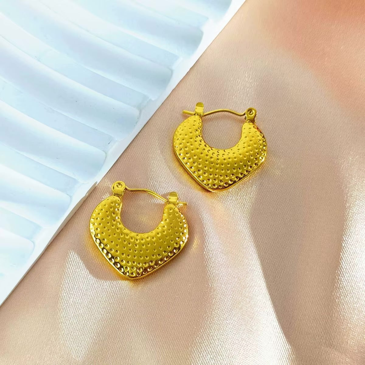 Textured Hammered Gold-Tone Hoop Earrings 316L