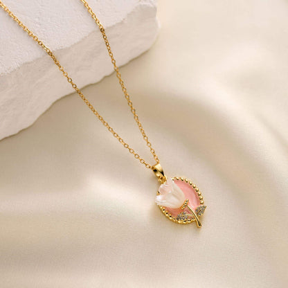Tulip Flower Pendant Gold Necklace