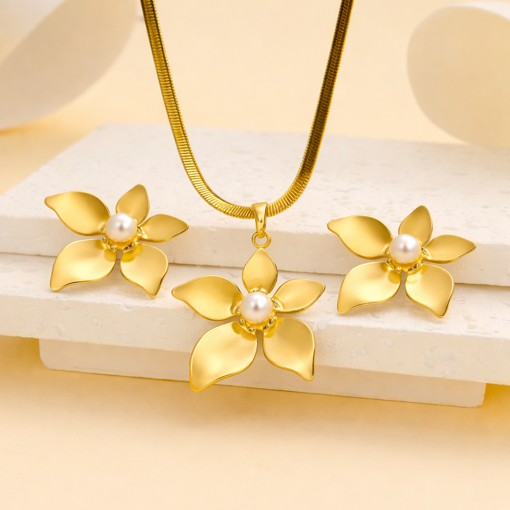Classic Five Petal Necklace & Earring Set