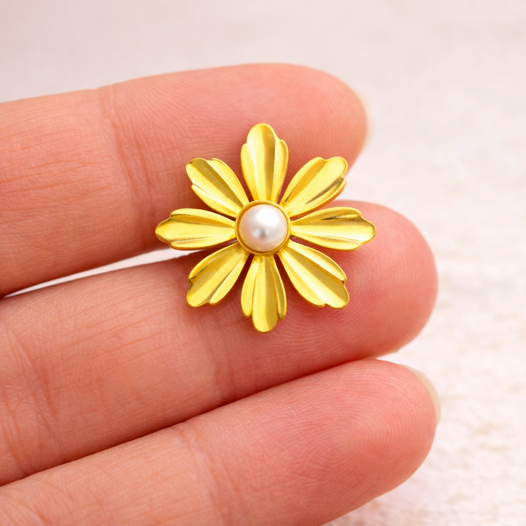 Anti-Tarnish Gold Floral Necklace & Earrings Set