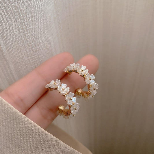 Gold Crystal Flower Hoop Earrings