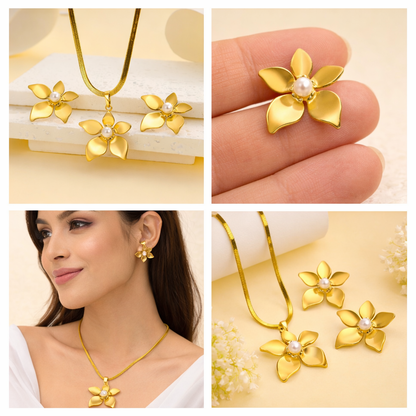 Classic Five Petal Necklace & Earring Set