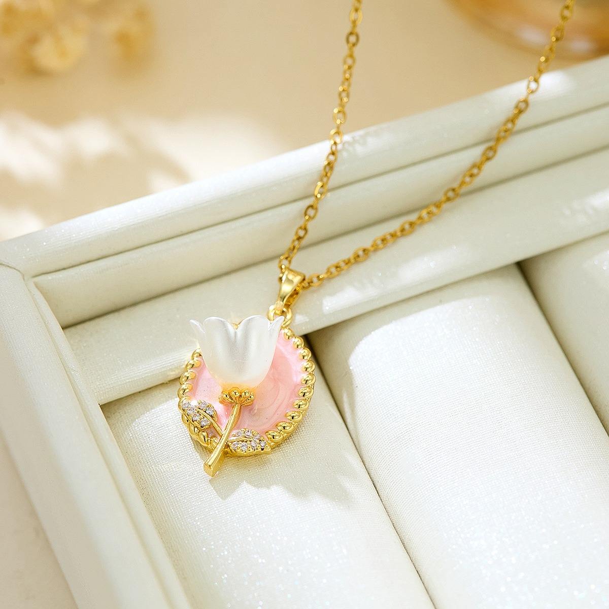 Tulip Flower Pendant Gold Necklace