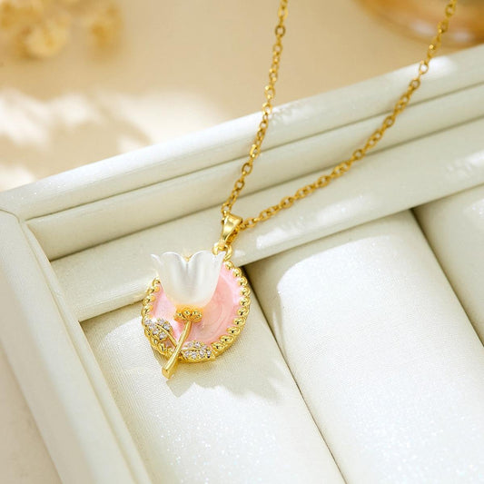 Tulip Flower Pendant Gold Necklace