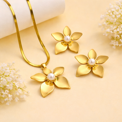 Classic Five Petal Necklace & Earring Set