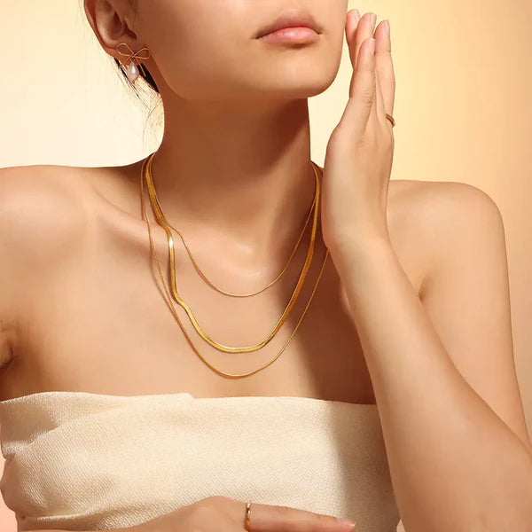 18K Gold Plated Three Layers Snake Chain Necklace - BlingVows - Best Imitation & Anti Tarnish Jewelry Wholesaler