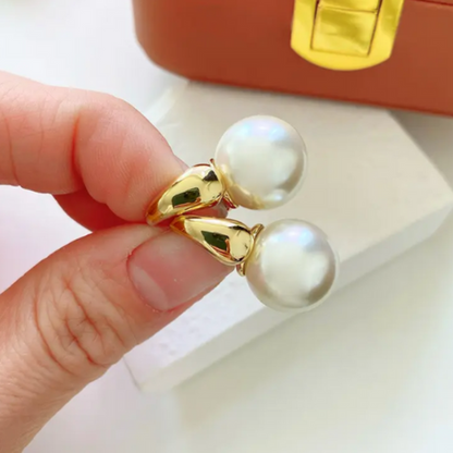 Women Fashionable Gold Plated Pearl Earrings Clips Set