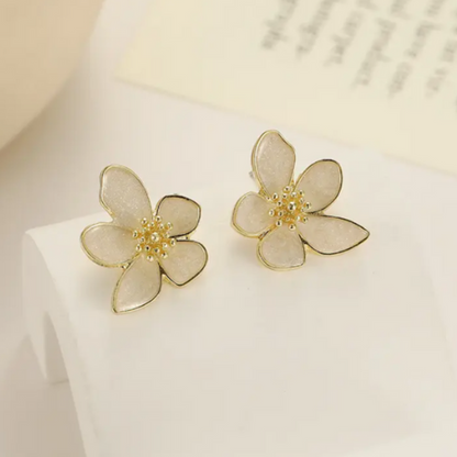 New Innovation Irregular Oil Drip Silver Needle Camellia Flower Stud Earrings